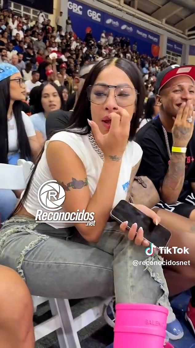 Yailin La Más Viral, 22, whose real name is Jorgina Lulú Guillermo Díaz, pictured during the basketball game