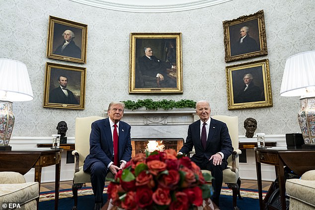 The two men made very brief remarks to reporters before being escorted from the Oval Office so Trump and Biden could hold a private meeting.