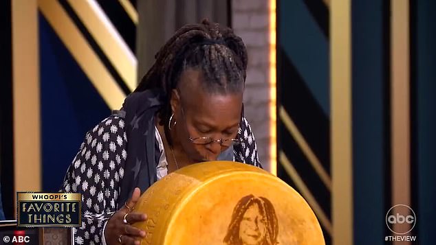 Whoopi gave the cheese a kiss, while Sara told the audience, 