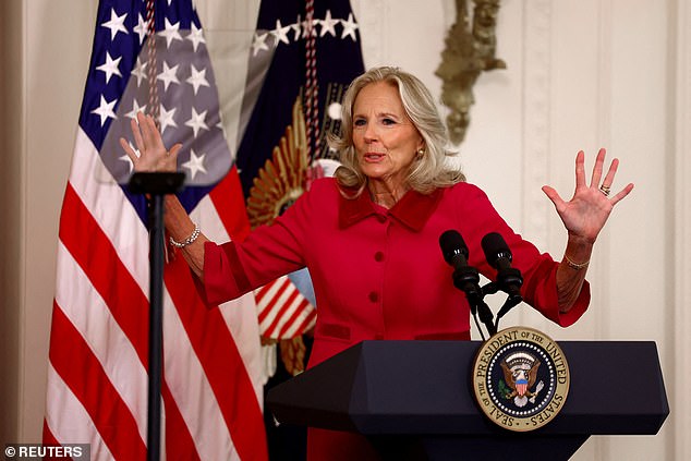 Dr. Jill Biden walked in, dressed in her best blood-red Lady Macbeth suit.