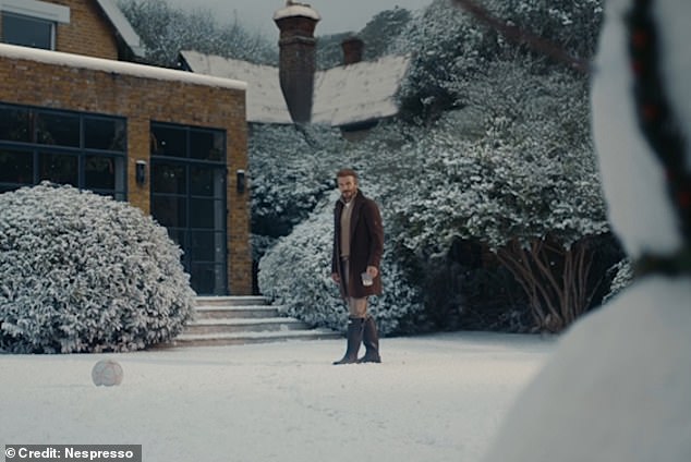 The owner of Inter Miami FC put on his navy blue rubber boots and played football with the snowman in the goal