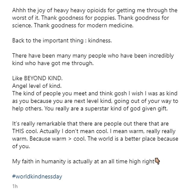 Louise posted an Instagram update on Wednesday, telling her followers: 'The world feels like it's been a bit unkind to me again'