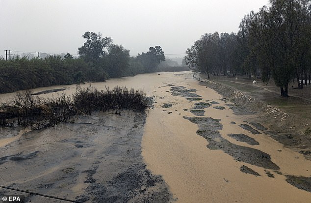 The flooding Guadalhorce River in Cartama, Malaga, Andalusia, Spain, November 13, 2024