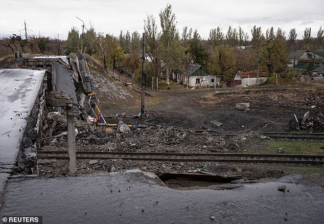 A view shows a destroyed bridge, amid the Russian attack on Ukraine, in the city of Pokrovsk in the Donetsk region, Ukraine, November 4, 2024