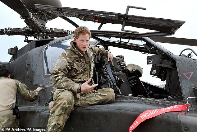 Prince Harry served as an Apache helicopter gunner with the 662 Sqd Army Air Corps from September 2012 to January 2013. (Pictured at Camp Bastion, southern Afghanistan, in 2012, where Prince Harry served)