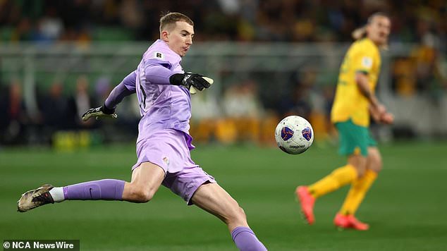 Joe Gauci of the Socceroos kicks the ball during the Round 3 2026 FIFA World Cup AFC Asian Qualifier match between Australia Socceroos and Saudi Arabia at AAMI Park on November 14, 2024 in Melbourne, Australia. (Photo by Graham Denholm/Getty Images)