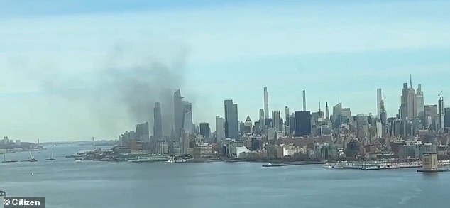 Social media was quickly flooded with concerned New Yorkers sharing images of the inferno, including from across the Hudson River in New Jersey, showing a thick plume of smoke floating over the water.