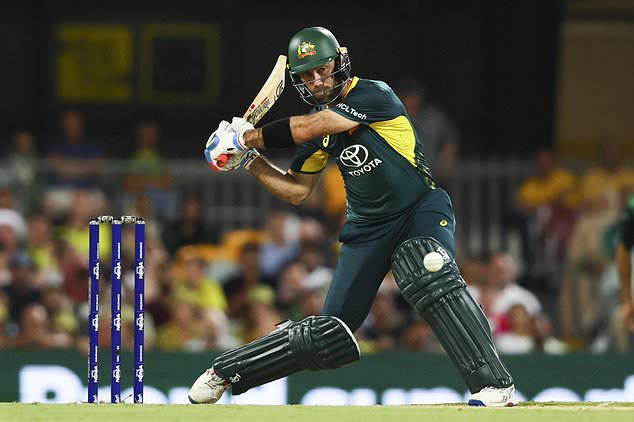 Australian Glenn Maxwell bats during the T20 cricket international between Pakistan and Australia at the Gabba in Brisbane, Australia, Thursday, November 14, 2024. (AP Photo/Tertius Pickard)