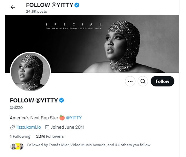 Since joining Bluesky, she has gained 2,400 followers. On Twitter, which she joined in 2011, Lizzo has more than 2.1 million followers