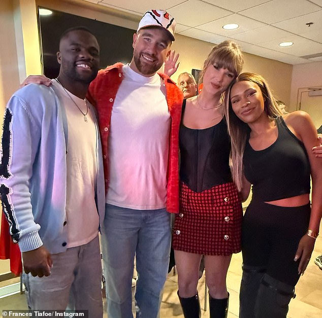 Kelce and Swift posed next to tennis star Frances Tiafoe and his girlfriend