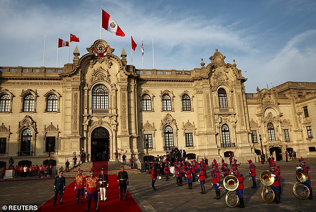 People prepare for the meeting of Chinese President Xi Jinping and Peruvian President Dina Boluarte at the Government Palace, on the sidelines of the Asia-Pacific Economic Cooperation (APEC) Summit, in Lima, Peru