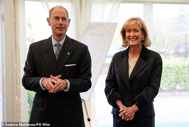 The Duke of Edinburgh (left) is welcomed by Penelope Knatchbull, Countess Mountbatten of Burma