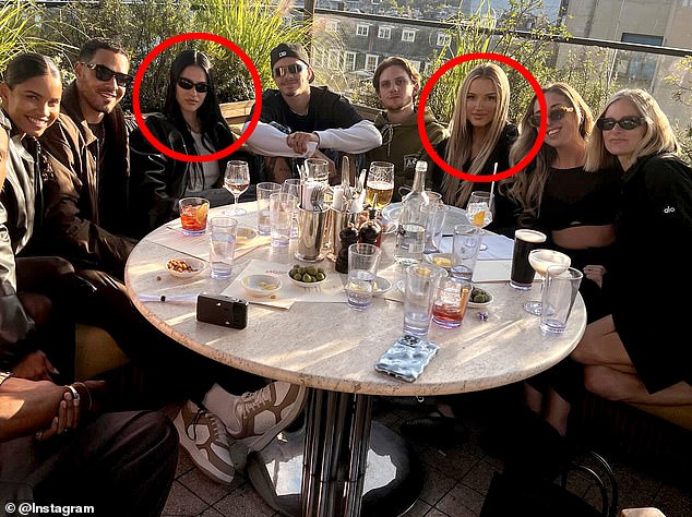 It came after he was pictured on a night out with Amelia Gray Hamlin (third from left), days after hanging out with her and Sophie (third from right) in London.