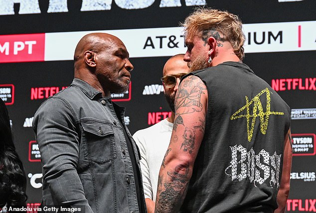 Paul and Tyson hit the scales just 24 hours before they meet in the ring in Texas