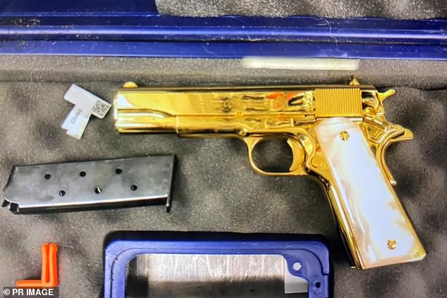 Australian Border Force officers discovered the Colt-45 style pistol (pictured) in her luggage