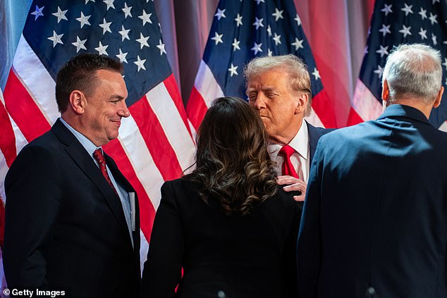 Trump greets his friend Stefanik on stage at the House GOP event