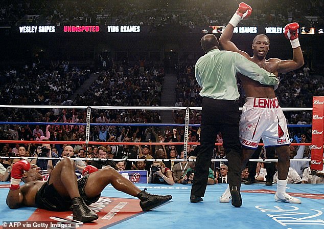 Lennox Lewis won a brutal fight against Tyson in Tennessee in 2002 after an eighth-round knockout