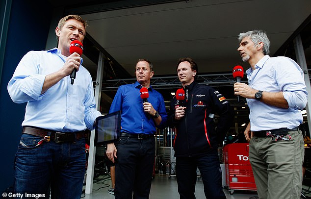 Damon Hill has been part of the coverage since Sky Sports bought the rights in 2012 (pictured, right, with Simon Lazenby, Martin Brundle and Red Bull chief Christian Horner from left to right)