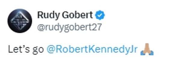 Gobert, a center for the Minnesota Timberwolves, endorsed the anti-vaxxer