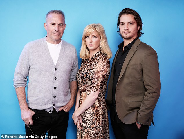 Kelly with Kevin Costner, who left Yellowstone, and Luke Grimes last year