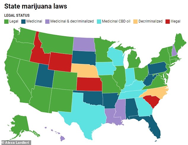 Recreational marijuana is legal in 24 states, although others have legalized it for medicinal purposes only