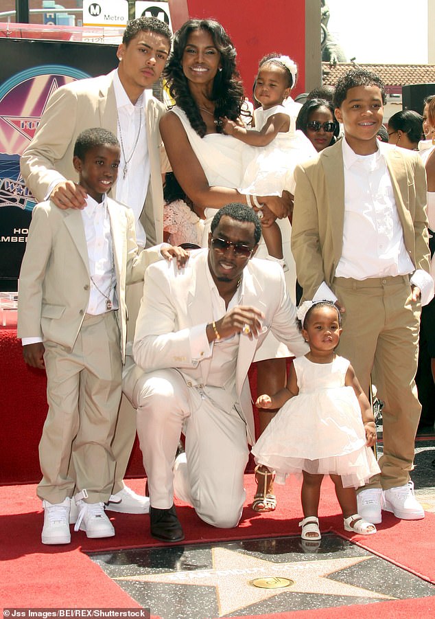 Kim Porter, who died in 2018 at the age of 47, was the mother of Diddy's children Christian 'King' Combs and twins Jessie and D'Lila; they are pictured in 2008 with some of his other children