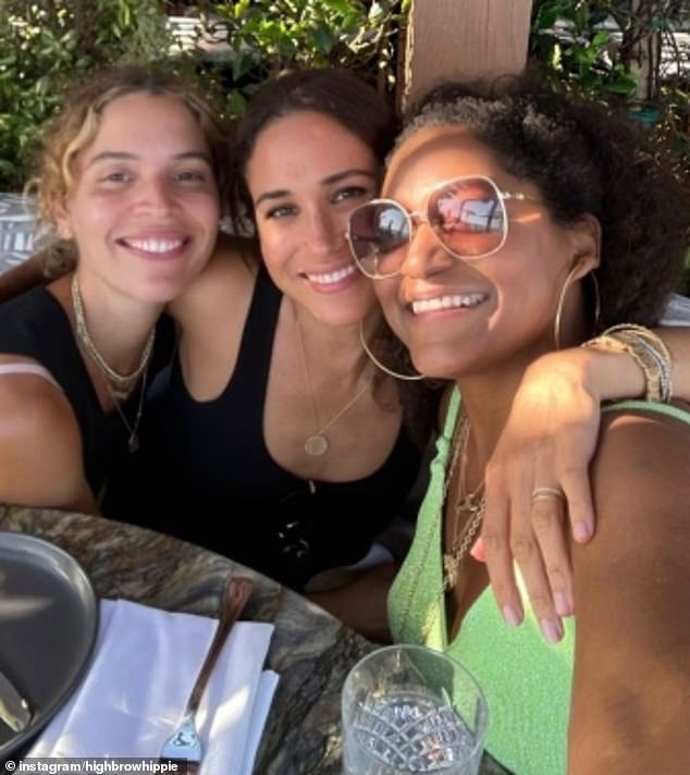 The Duchess of Sussex (centre) with uber-glamorous Instagram poet Cleo Wade (left) and celebrity colourist Kadi Lee (right) to celebrate her 42nd birthday