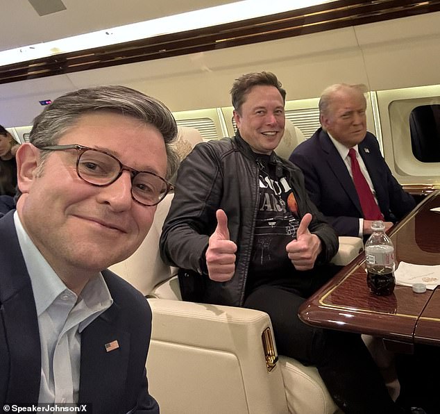 Elon Musk, with House Speaker Mike Johnson, and Trump on Saturday