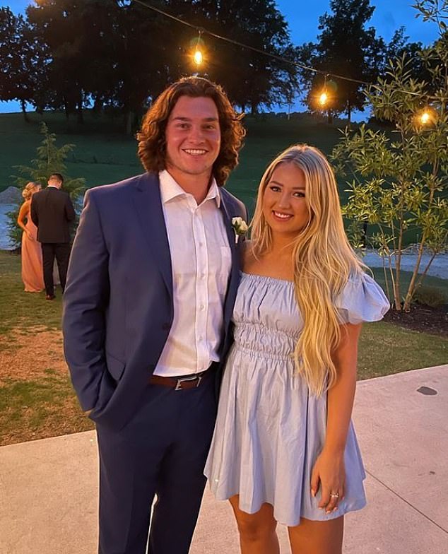 Bills linebacker Baylon Spector (left) is pictured next to his wife Ryleigh (right)