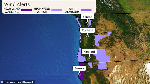 High winds should pick up Tuesday and continue into early Wednesday, with coastal areas of Northern California, Oregon and Washington likely to see wind gusts in excess of 60 to 75 miles per hour.