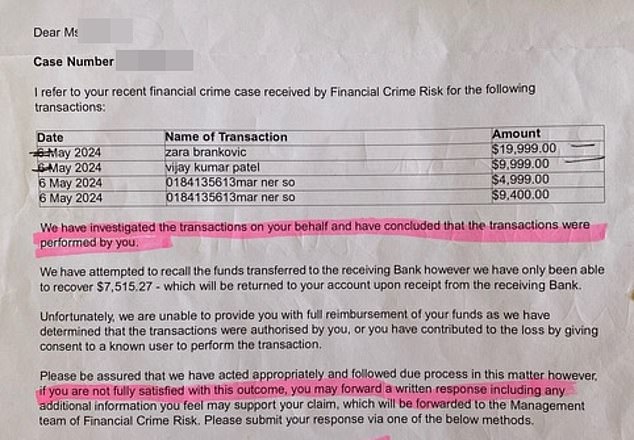 Mrs de Beer's bank was given the account names and numbers with which the scammers had transferred her money and concluded that 'the transactions had been carried out' by the pensioner (photo)