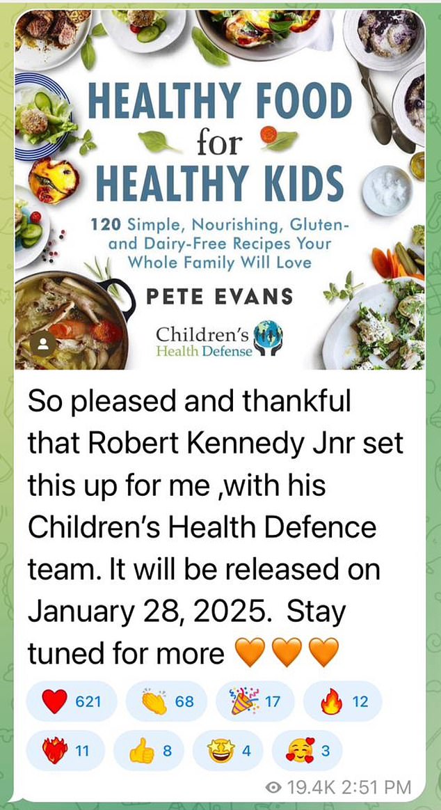 Evans this week credited Kennedy with personally connecting him with a publishing deal for his latest cookbook that focuses on the unhealthy eating habits of children