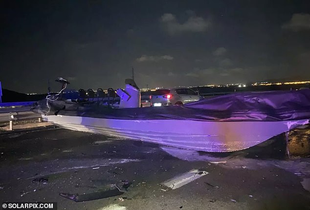 The trio were the first to hit the 10-metre-long four-seater 'narcolancha' (pictured) when it landed on the tarmac near the seaside resort of La Manga at around 9.30pm on Saturday evening.