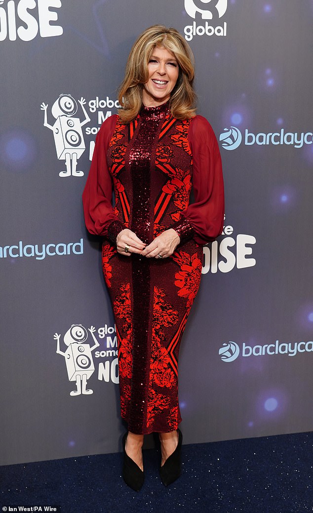 Elsewhere, Kate Garraway opted for a funky red and orange patterned dress, with sequins and a floral motif