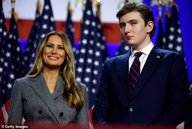 Melania has recently been mocked for 'smothering' her son. The couple is pictured here on November 6