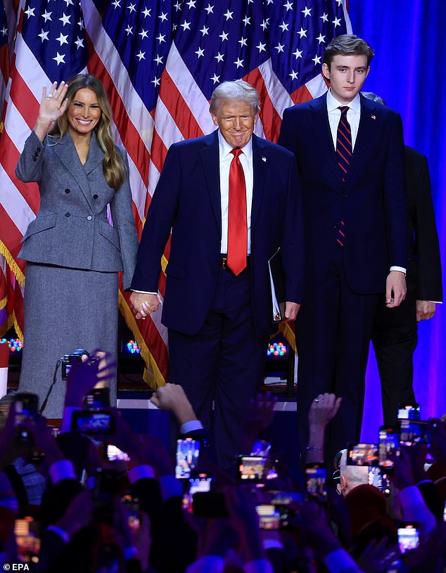 Barron towers over his parents and his, who is now 18 and studying at New York University's Stern School of Business