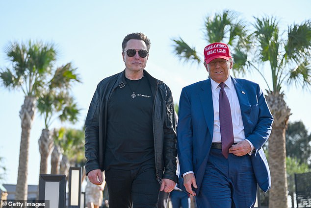 Donald Trump and Elon Musk walk into SpaceX's headquarters in south Texas on Wednesday