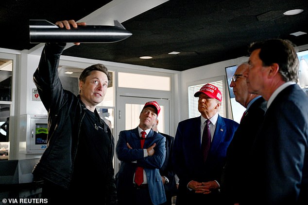 Elon Musk gives US President-elect Donald Trump and lawmakers a tour of the control room before the launch of the sixth test flight of the SpaceX Starship rocket, in Brownsville, Texas, US, November 19, 2024