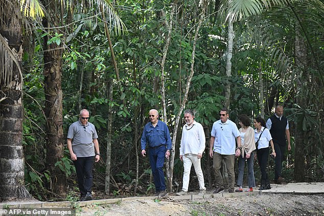 Trek: Biden walked along the museum paths. He previously toured the area by military helicopter