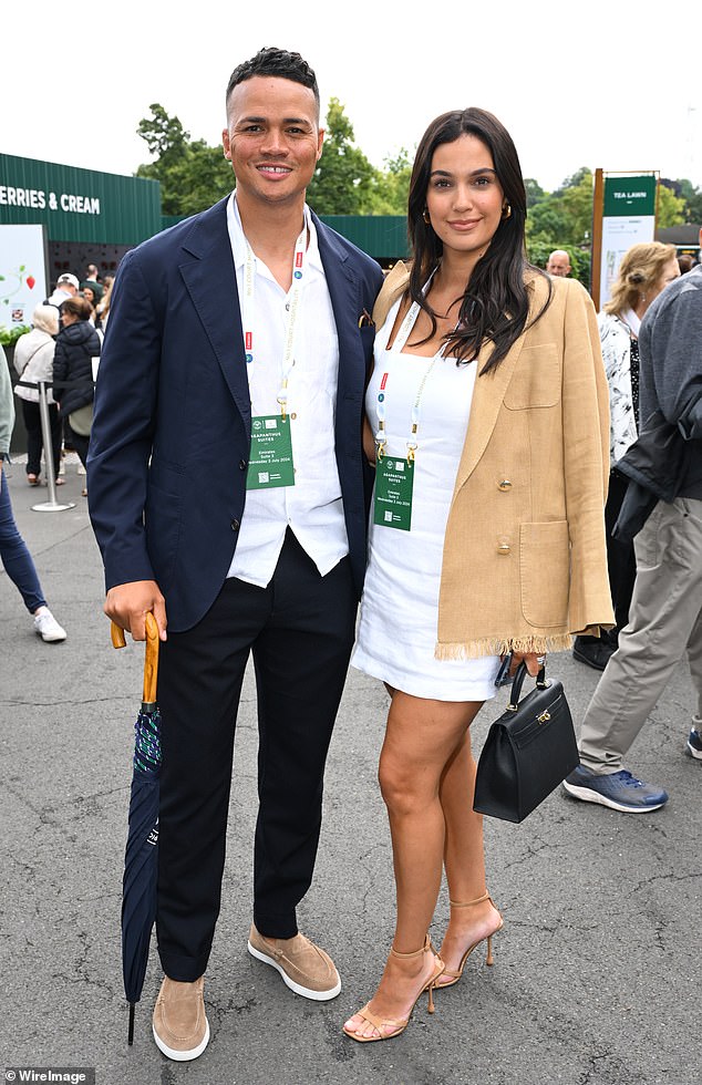 The One Show host, pictured at Wimbledon this year with wife Ellie Penfold, who has admitted the past few months have been 'incredibly difficult' after her husband was sacked by the BBC