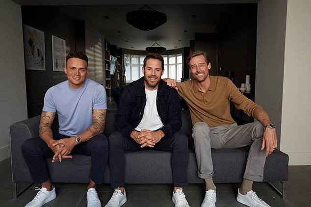 Jermaine Jenas (left) pictured for the L'Oréal Wing Men campaign with Jamie Redknapp and Peter Crouch