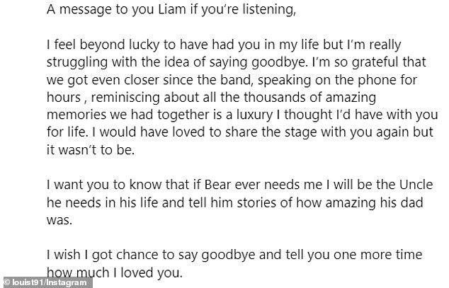 Louis Tomlinson said he was 'really struggling with the idea of ​​saying goodbye' in a separate tribute to Payne