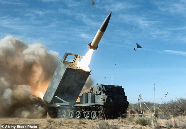 An ATACMS - Army Tactical Missile Systems - is fired from an M270 Multiple Launch Rocket System