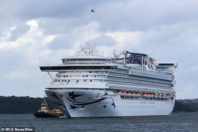 The photo shows the Pacific Adventure returning to Sydney Harbor after it was postponed due to Mr Dixon going overboard