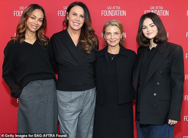 They posed on the red carpet with casting director Carla Hool, who was about to interview them on stage at The Meryl Streep Center For Performing Arts.