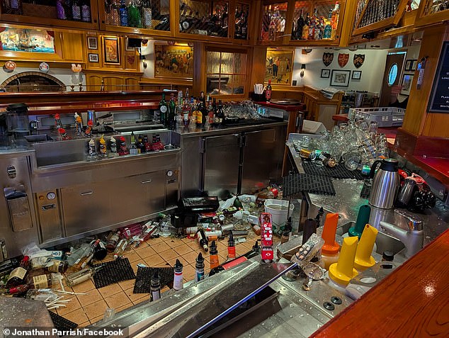 Bottles from the bar were smashed all over the floor, such was the angle of the ship