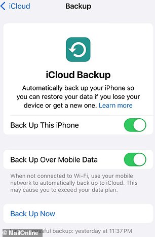 'Back up this iPhone': You can enable an option to back up your data