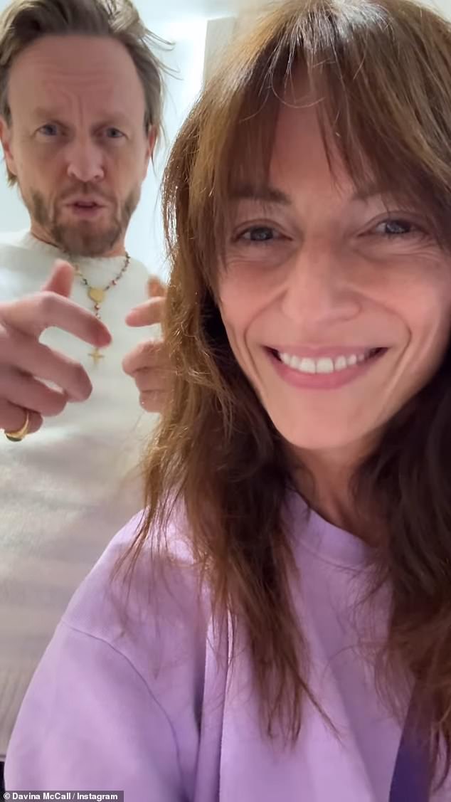 The TV presenter, 57, shared the news in an Instagram post on Friday that she had a 'very rare' colloidal cyst that only affects three in a million people (pictured with Michael)