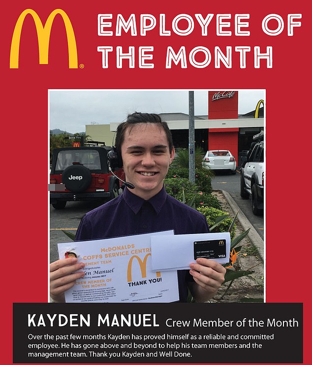 Manuel (pictured) was named 'Crew Member of the Month' at a McDonald's store in 2017