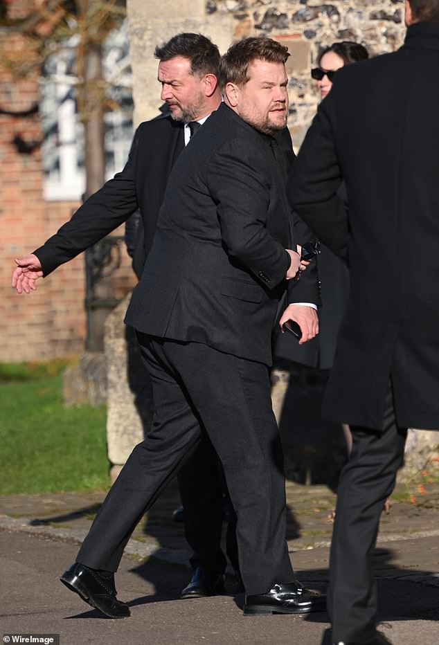 A close friend of the band, James Corden, was seen outside the church